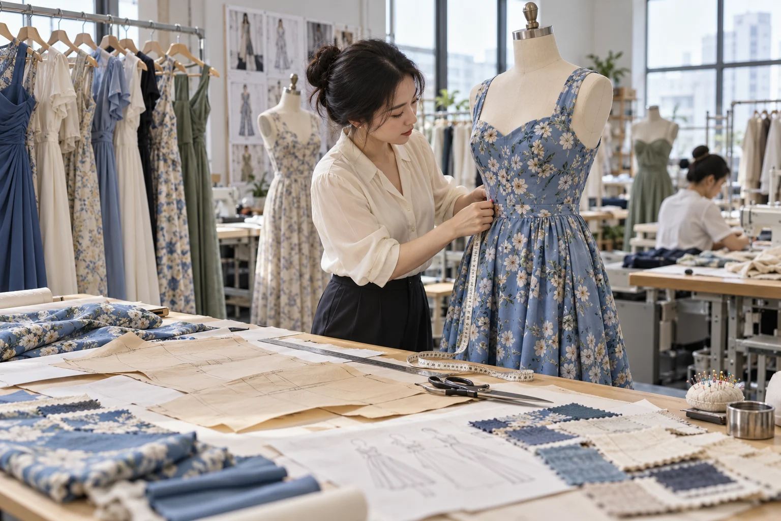 A dress being developed on a mannequin